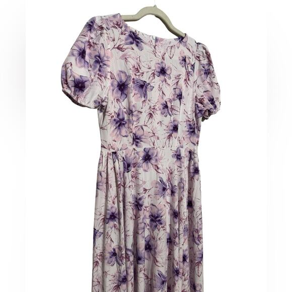 Long Modest Purple Pink Floral Spring Summer Midi Dress Women’s Size Medium - Picture 2 of 4
